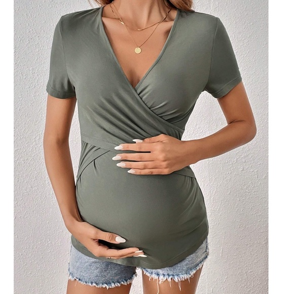 Maternity Surplice Short Sleeve Top - Picture 3 of 5
